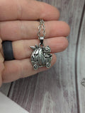Halloween Cat driving a Pumpkin Car Necklace