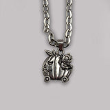 Halloween Cat driving a Pumpkin Car Necklace